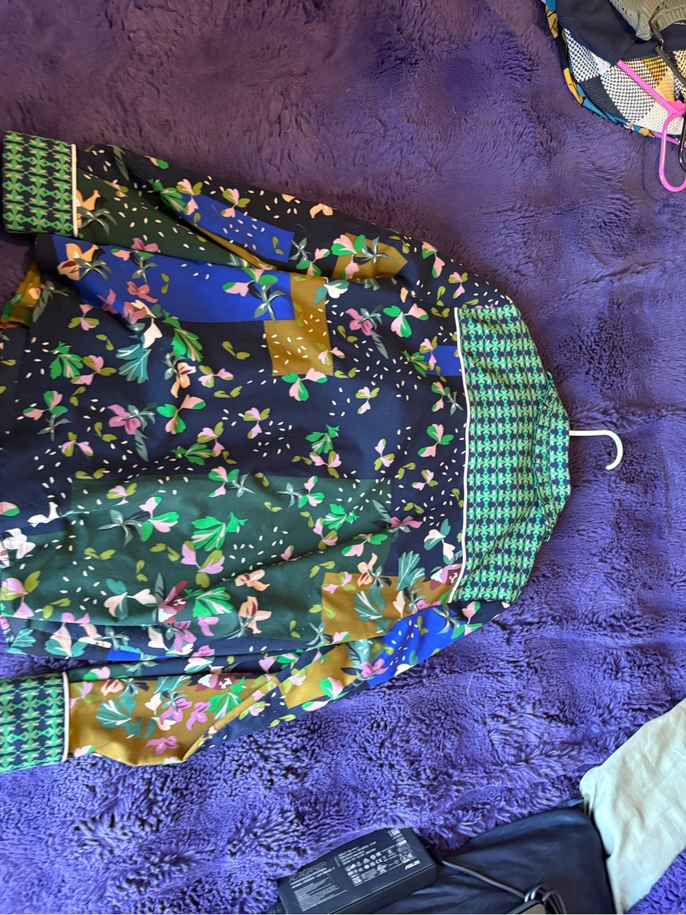 CAbi Navy Multi Floral Patchwork Button-Front Top - Picture 2 of 3